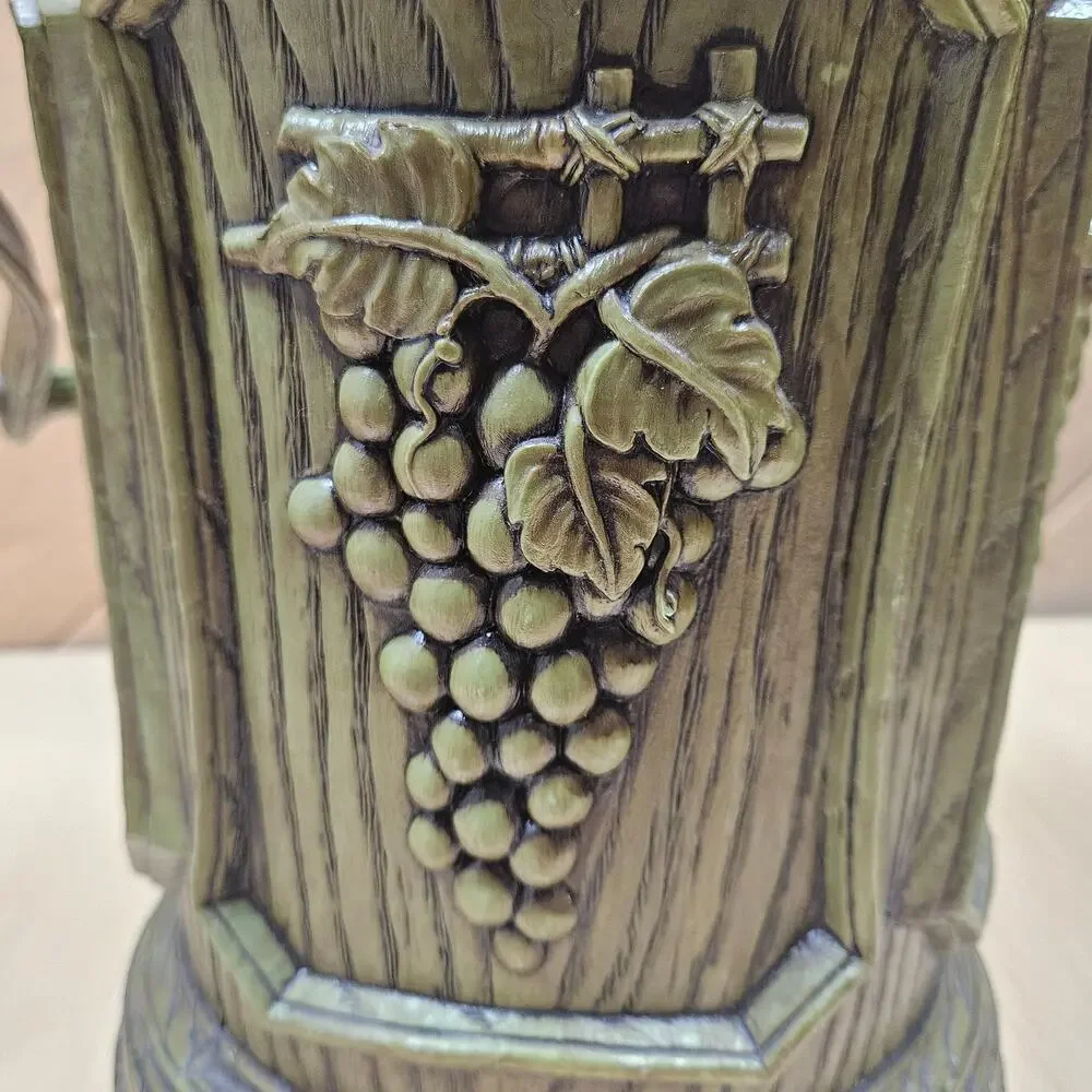 Vintage MCM 1960s Faux Wood Ice Bucket Cooler Barware Green Grapes w Handle